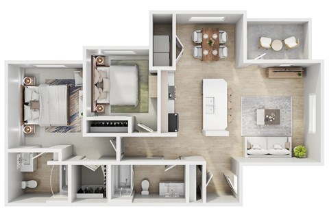 Floor plan for 2 beds, 2 baths, 968 sqft